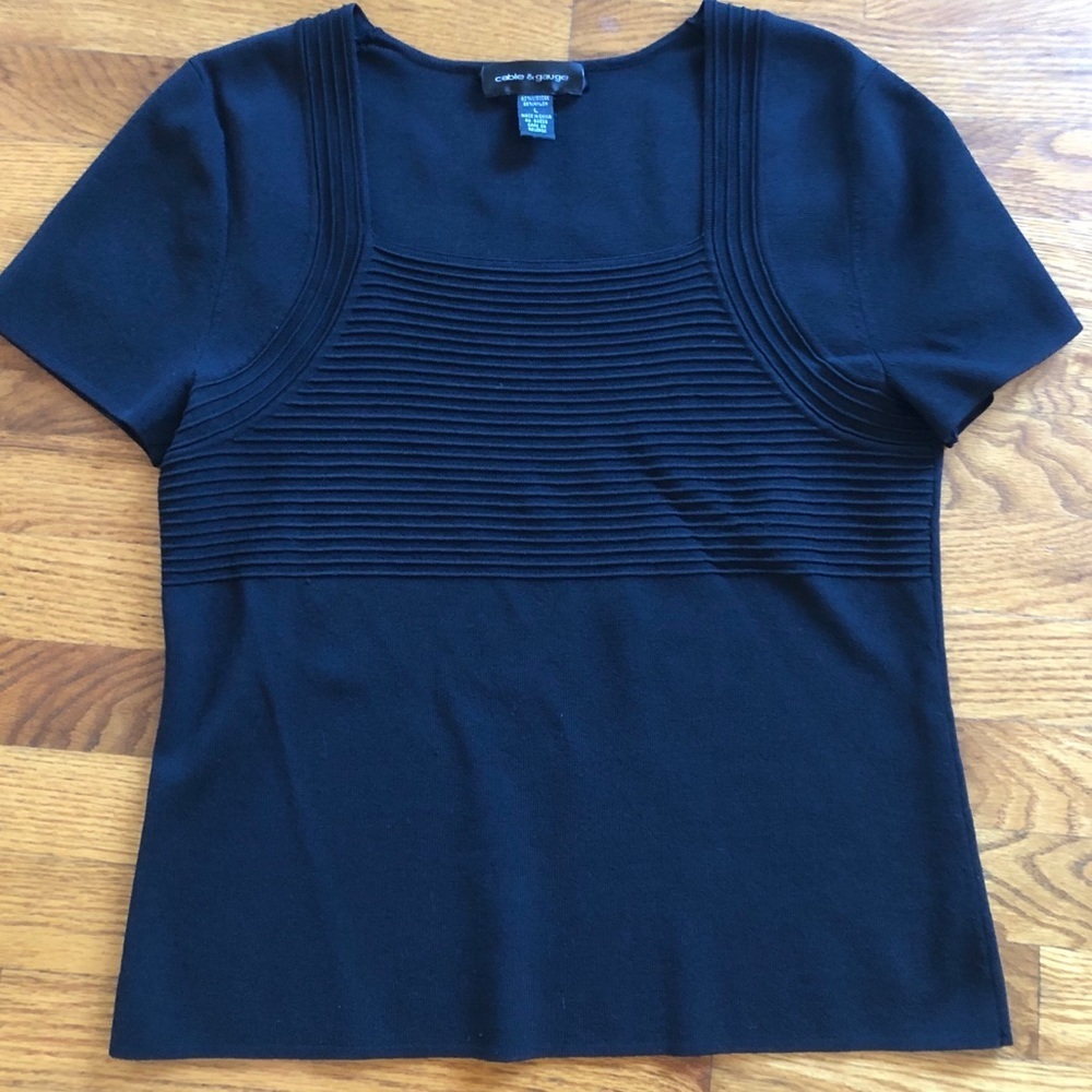 Cable & Gauge black knit rib short sleeve Sweater size Large